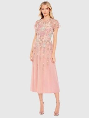 Mac DUGAL Elegant Pink Embroidered Midi Dress Sz 8